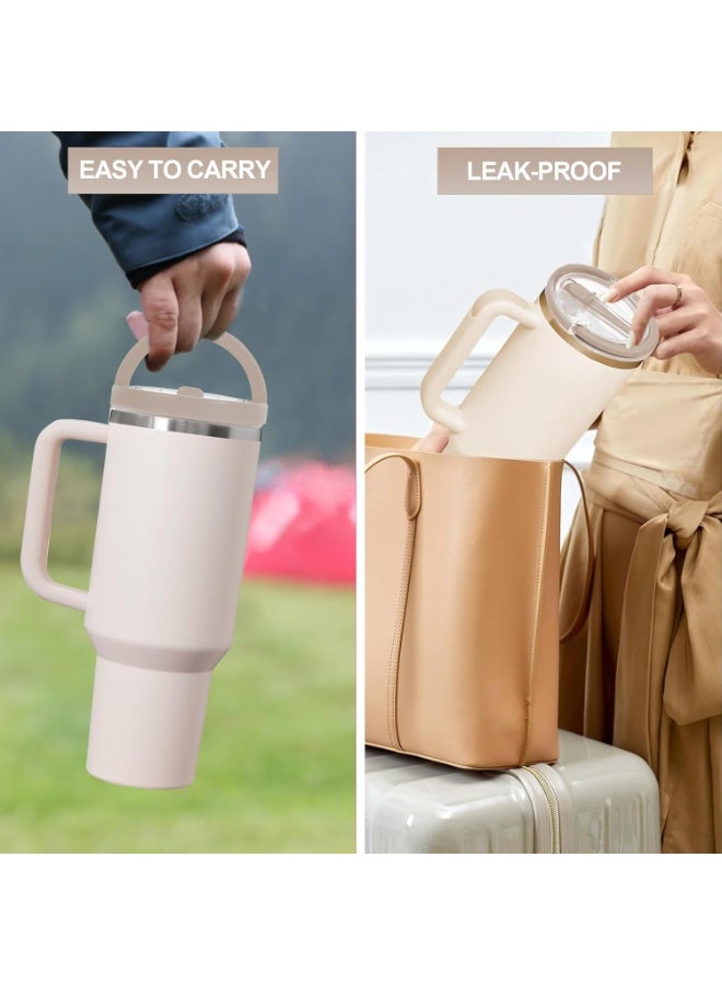 غطاء كوب مانع للتسريب بفتحات شرب مزدوجة، تصميم سهل ومريح للاستخدام، لون بيج أنيق، مناسب للمشروبات الساخنة والباردة. - Image 2